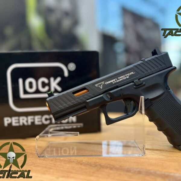 Pistola de aire comprimido GLOCK 17 Gen 4 de 4,5 mm con retroceso de gas y corredera TTI CNC con corte óptico de KWC